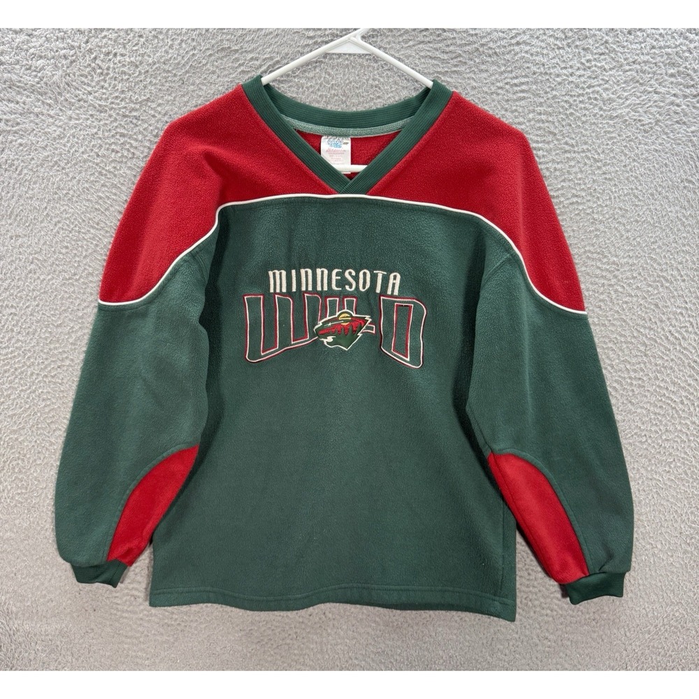 Vintage Minnesota Wild Sweatshirt Boys Large 14/16 Green Fleece Embroidered Y2K